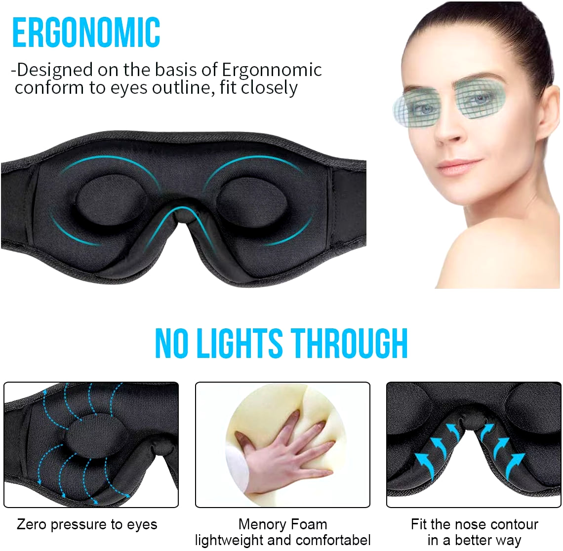 3D Eye Mask Music Play Sleeping Headphones with Built-In HD Speaker Mask for Sleep Headphones Bluetooth