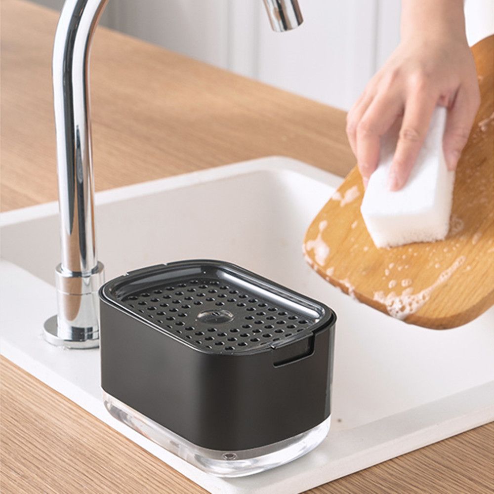 Press Soap Dispenser with Built-In Sponge Holder