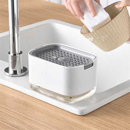 Press Soap Dispenser with Built-In Sponge Holder
