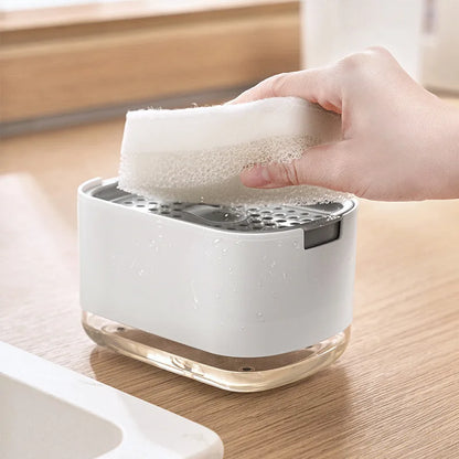 Press Soap Dispenser with Built-In Sponge Holder