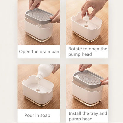 Press Soap Dispenser with Built-In Sponge Holder