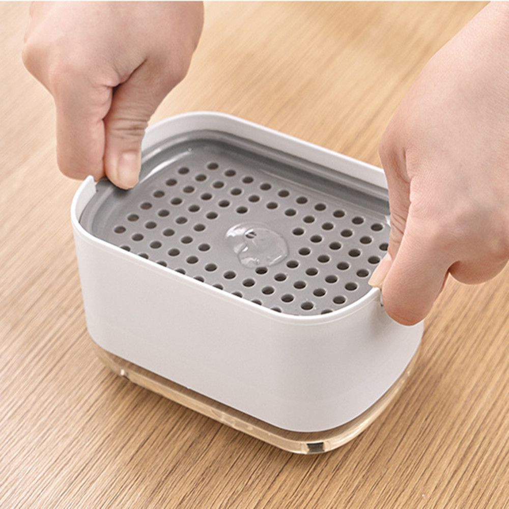 Press Soap Dispenser with Built-In Sponge Holder