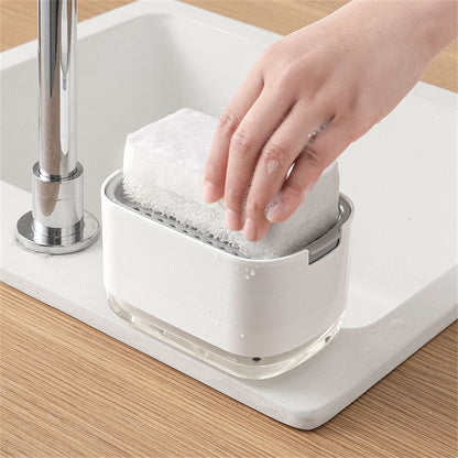 Press Soap Dispenser with Built-In Sponge Holder
